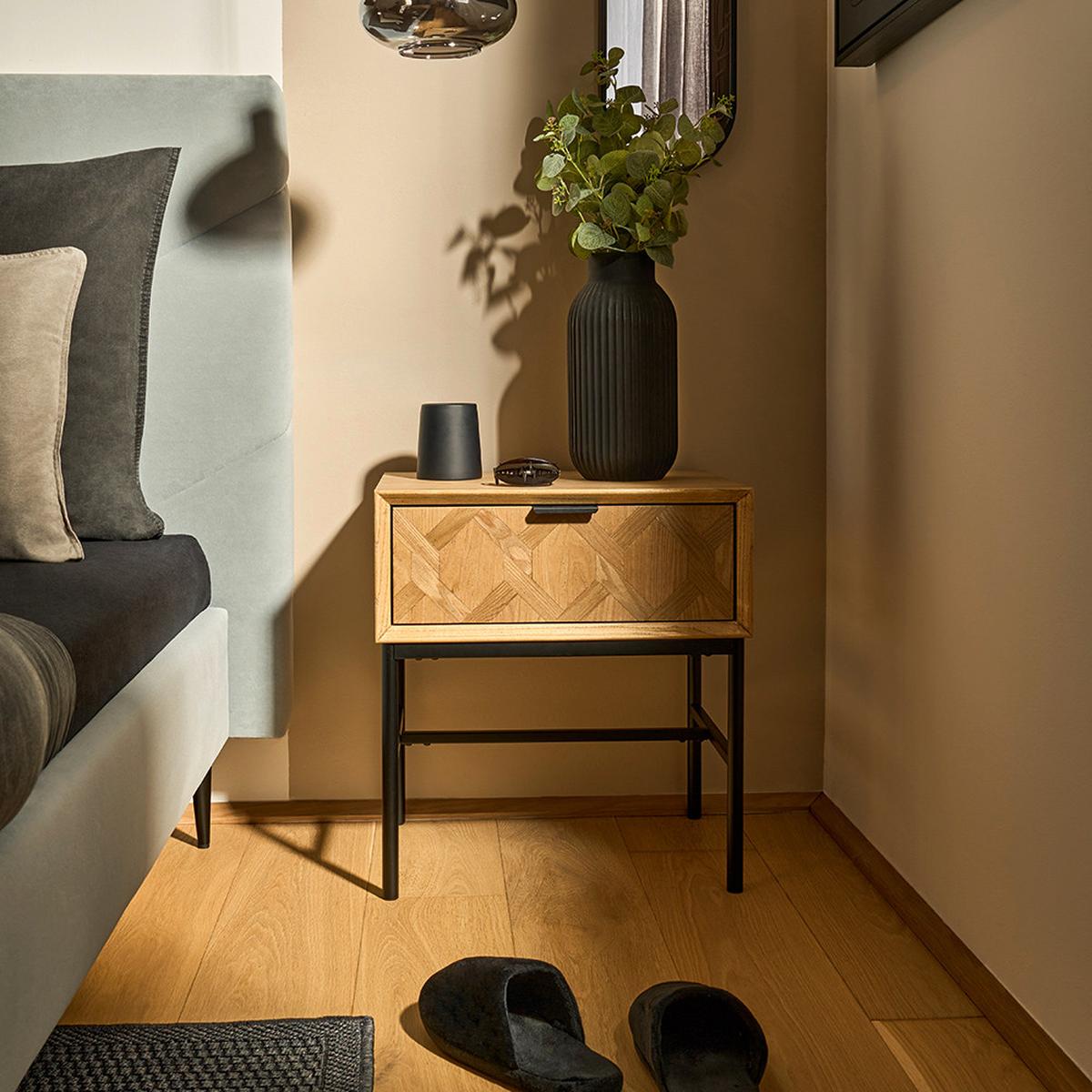 Nočna Omarica Milano, Jesenov Les, Črna - barve jesena/črna, Moderno, kovina/les (47,5/51/36cm) - Bessagi Home