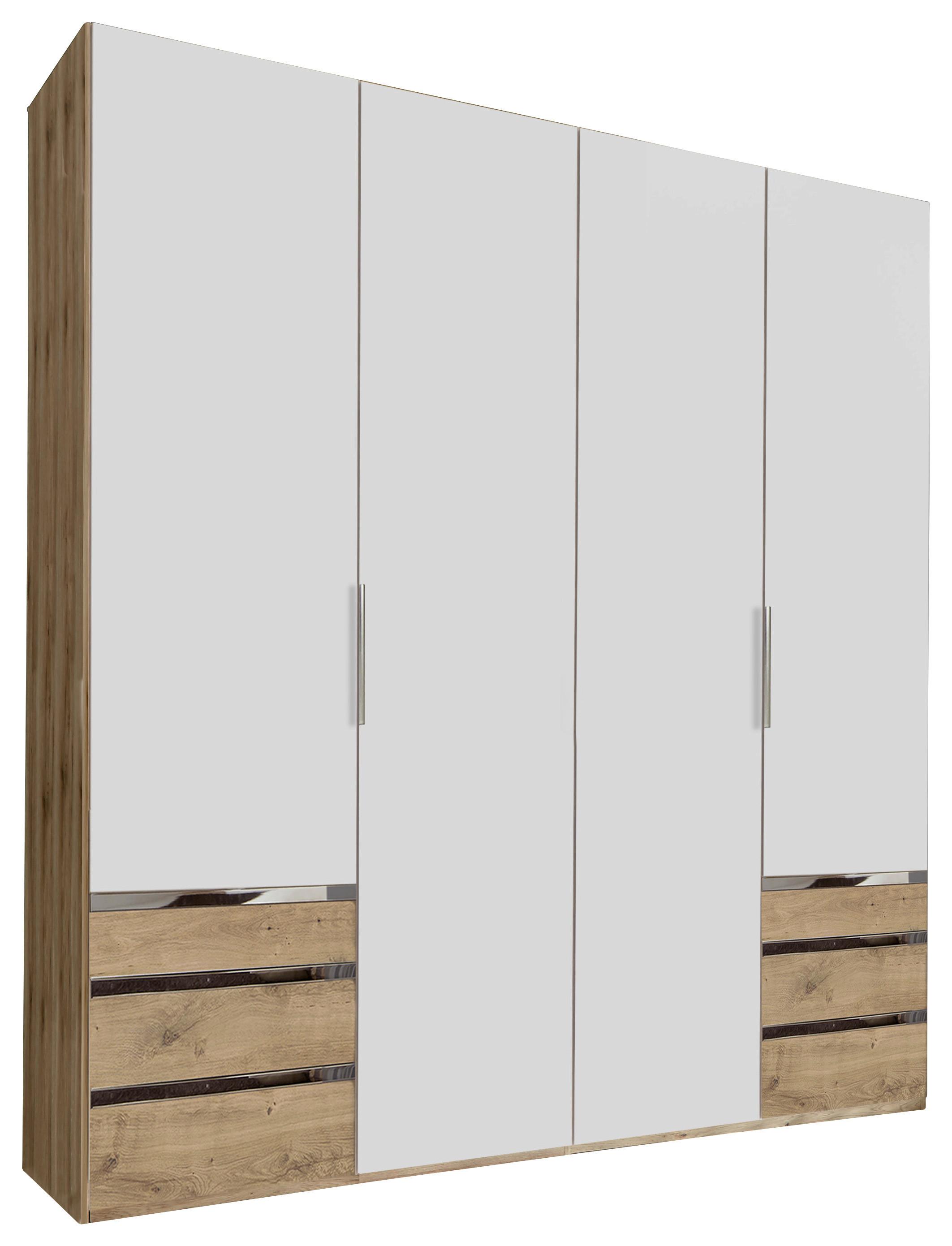 Drehtürenschrank Level 36A B: ca. 200 cm Weiß/Eiche Dekor - Chromfarben/Eichefarben, MODERN, Holzwerkstoff/Kunststoff (200/216/58cm) - MID.YOU