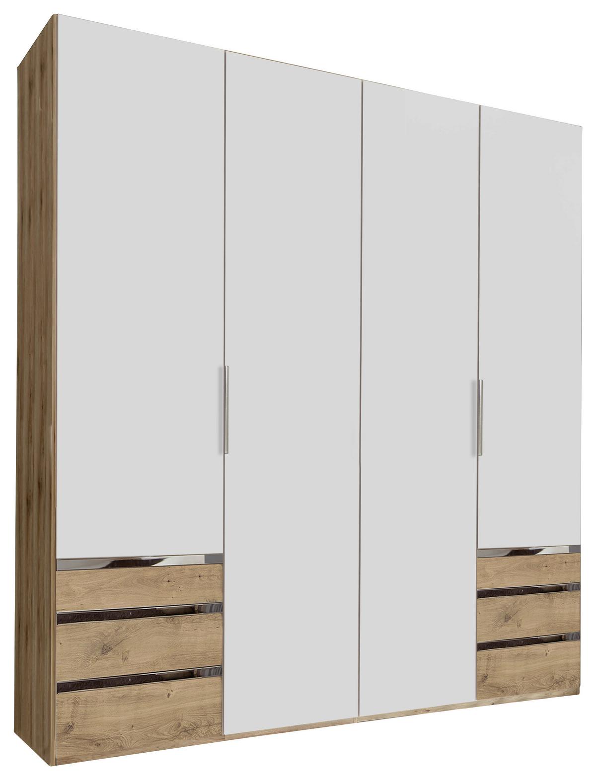 Drehtürenschrank Level 36A B: ca. 200 cm Weiß/Eiche Dekor - Chromfarben/Eichefarben, MODERN, Holzwerkstoff/Kunststoff (200/216/58cm) - MID.YOU