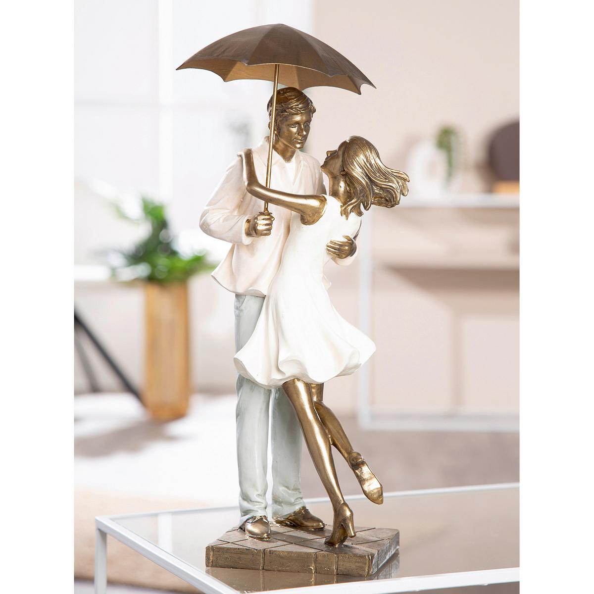 Skulptur love in the rain Creme/Goldfarben - Goldfarben/Creme, Basics, Kunststoff (17/39/14,5cm)
