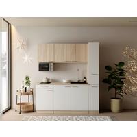 Küchenblock Ingrid m. Geräten Weiß - Eichefarben/Alufarben, Design, Holzwerkstoff/Kunststoff (180cm) - Respekta