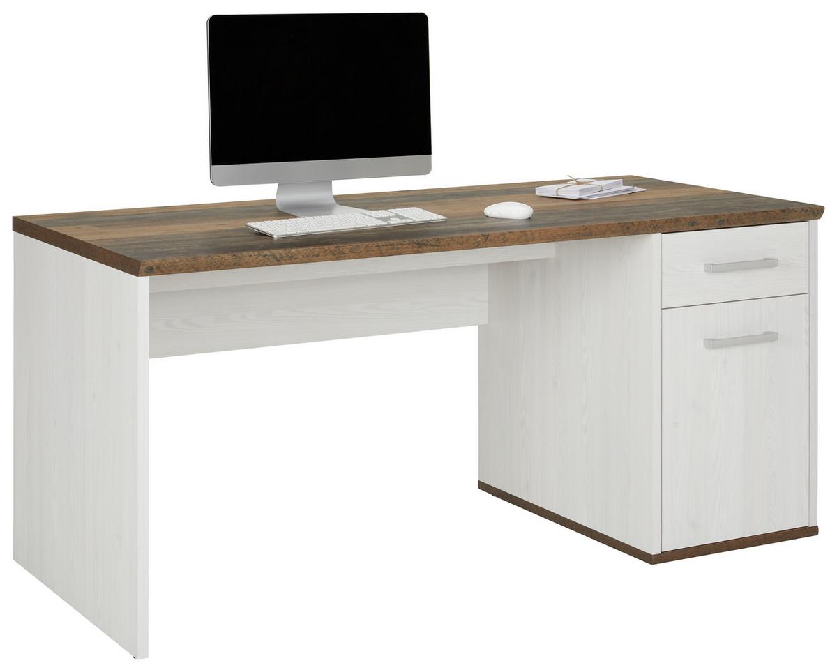 Schreibtisch in Weiss/Dunkelbraun - Weiss/Dunkelbraun, Romantik / Landhaus, Holzwerkstoff/Kunststoff (160/76/73cm) - Mömax