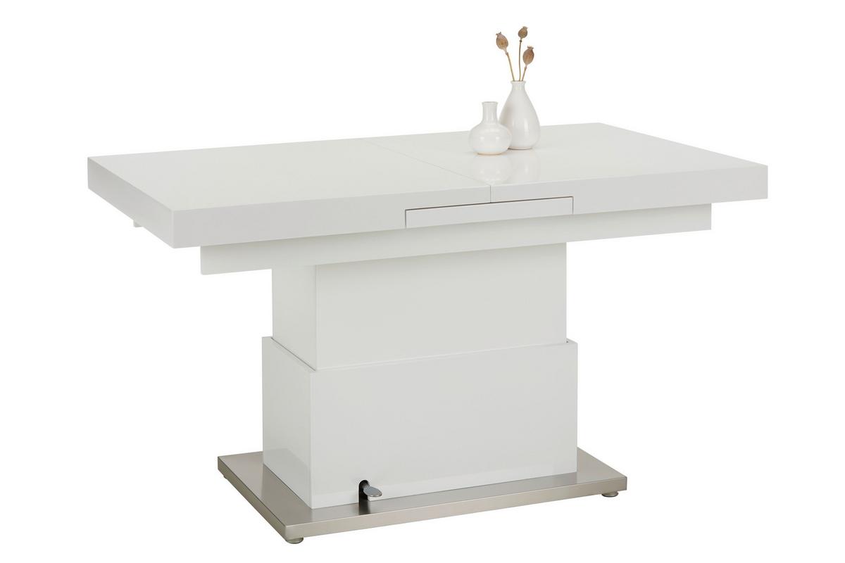 Couchtisch 2in1 in Weiß ca. 133-170x51-77x80cm - Edelstahlfarben/Weiß, MODERN, Holzwerkstoff/Metall (133-170/80/51-77cm) - Based