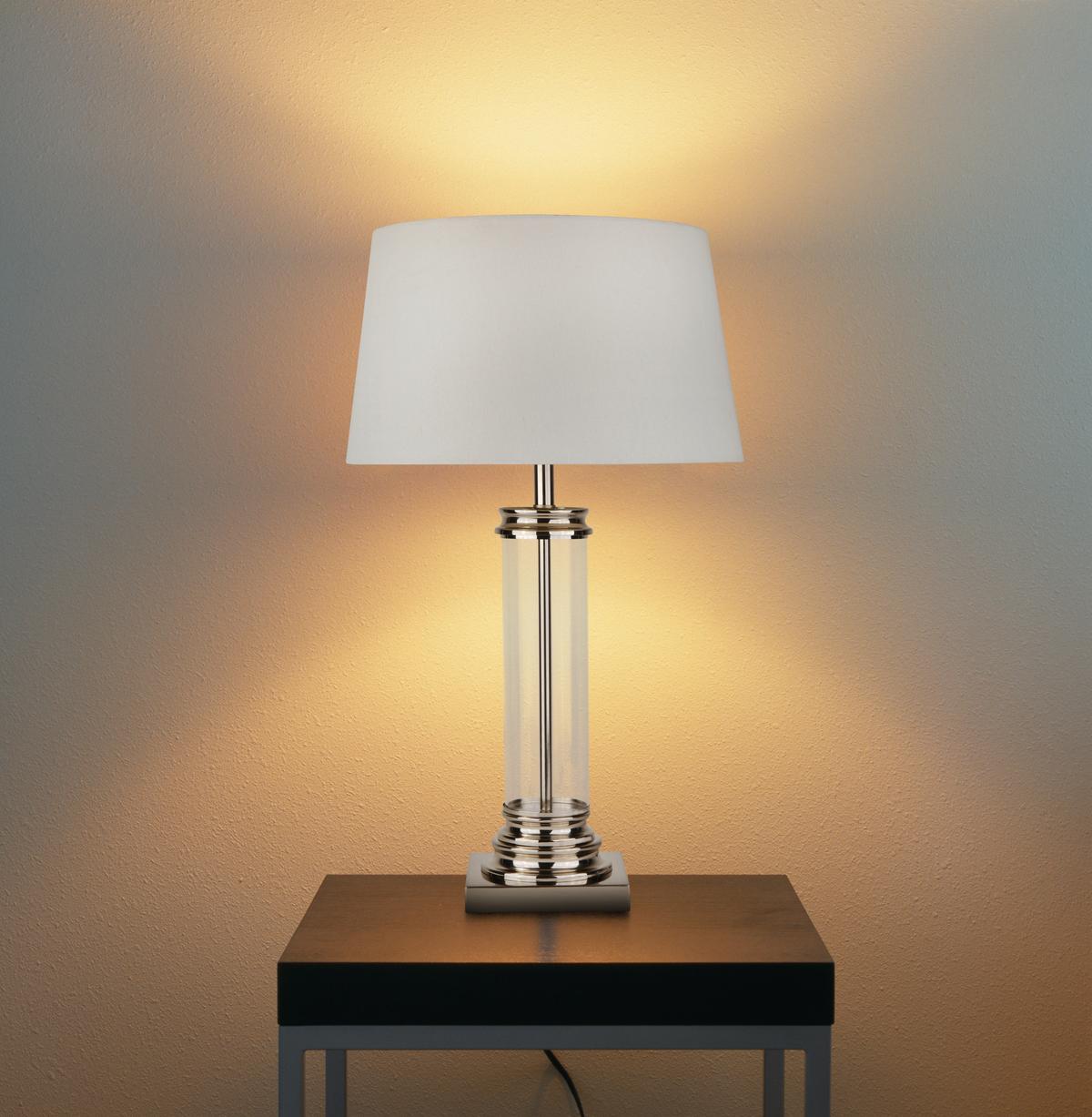 Asztali Lámpa Eu5141ss Pedestal - ezüstszínű/fehér, Konventionell, üveg/textil (37/62cm)