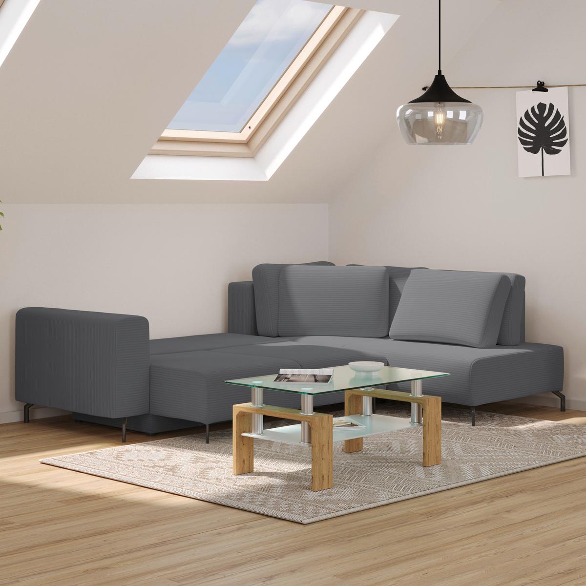 Colțar VENI - gri închis, Modern, textil (272/210cm) - Modern Living