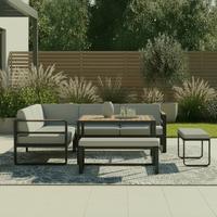 Dining-Loungeset Aruba Hellgr. /Schwarz Outdoorstoff/Metall - Hellgrau/Schwarz, MODERN, Kunststoff/Textil - Bessagi Garden