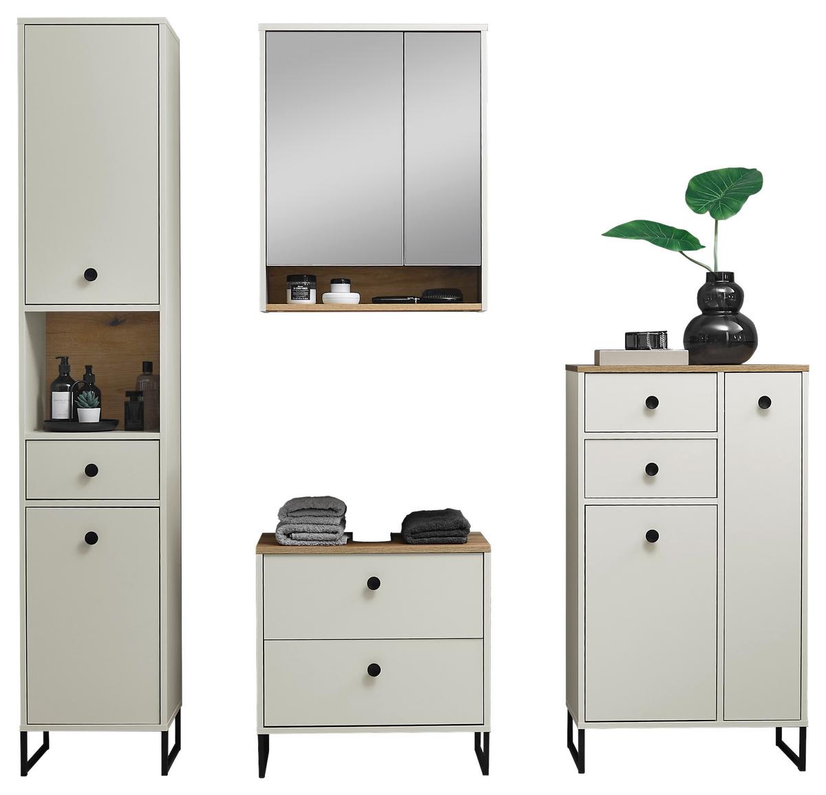 SZAFKA WYSOKA LINEA - kolor dębowy/kaszmir, Modern, materiał drewnopochodny/tworzywo sztuczne (38/195/32cm) - MID.YOU