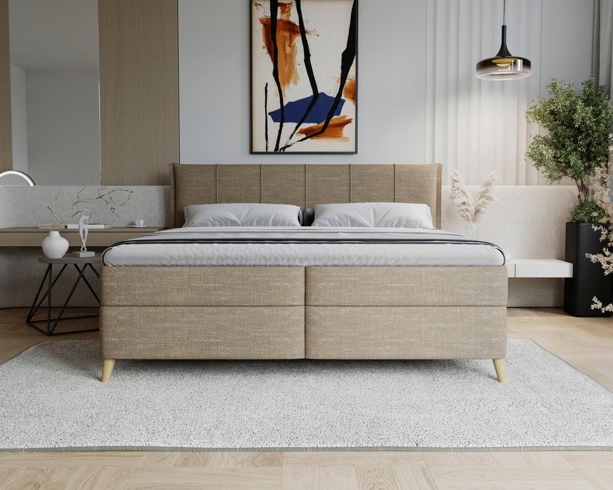 Boxbett Veloria Braun ca. 180x200cm - Beige/Schwarz, KONVENTIONELL, Textil/Metall (180/200cm) - Based