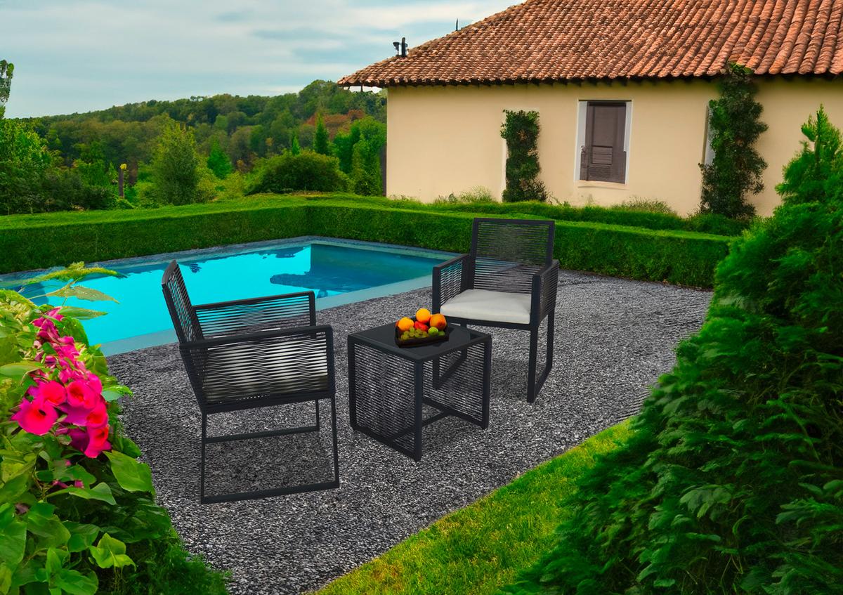 Gartenset Fidola 3-tlg. Schwarz - Schwarz, MODERN, Glas/Kunststoff - MID.YOU