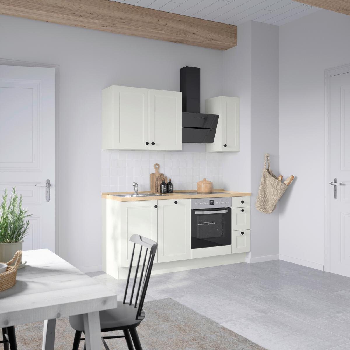 Küchenblock Cascada High m. Geräten Weiß - Eichefarben/Schwarz, MODERN, Holzwerkstoff/Metall (180cm) - Nobilia