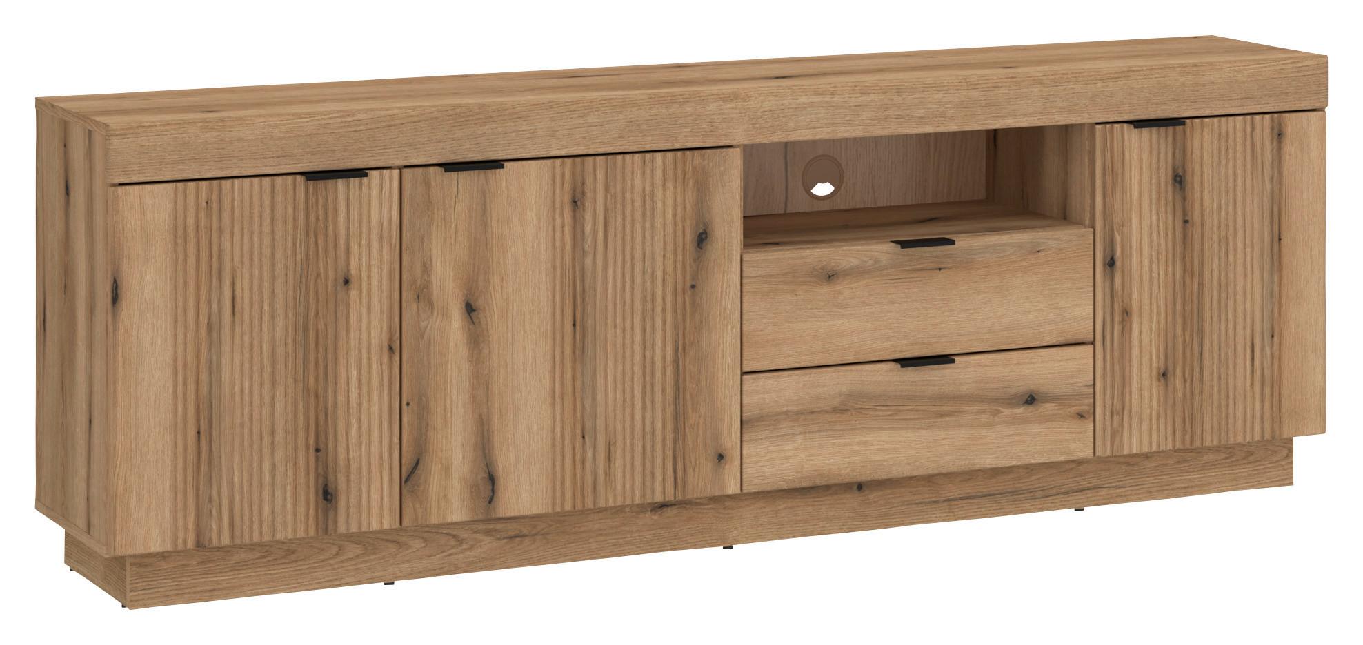 Tv Komoda Delamar - boje hrasta/crna, Trend, drvni materijal/metal (185,9/66,6/39,6cm) - Modern Living