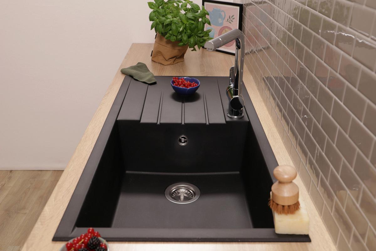 Spüle Respekta Houston 100X501BS Schwarz - Schwarz, Trend, Glas/Kunststoff (100/21/50cm) - Respekta