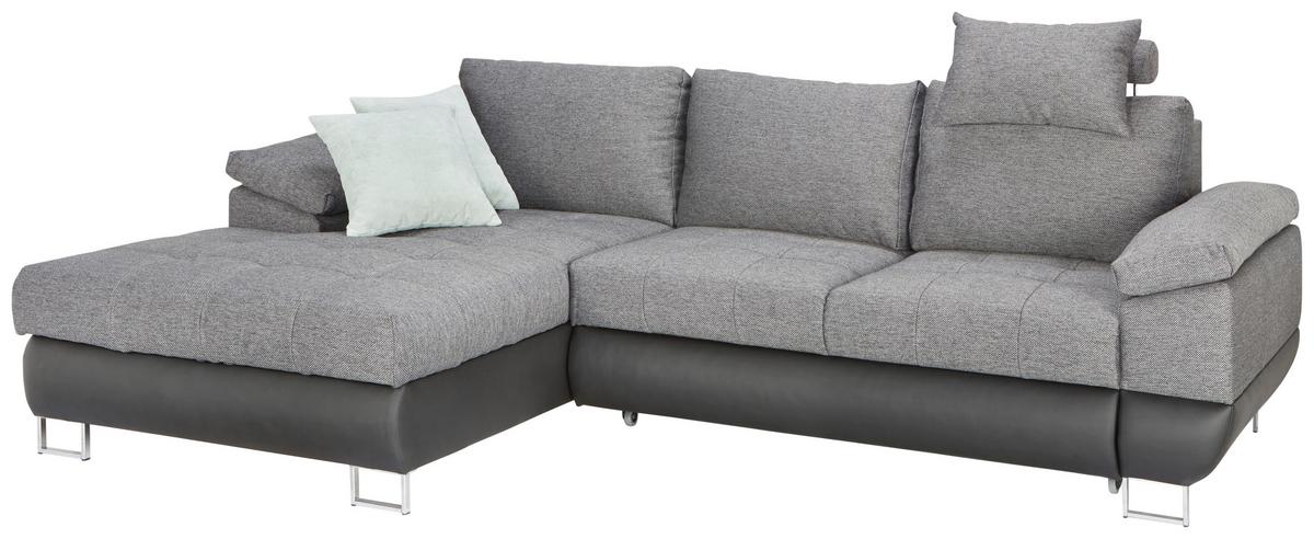 Ecksofa Focus in Grau mit Bettfunktion - Chromfarben/Anthrazit, Konventionell, Textil/Metall (170/91/117/268cm) - Based