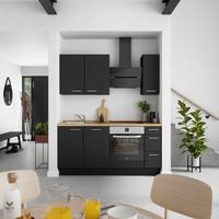 Küchenblock Touch High m. Geräten Schwarz - Edelstahlfarben/Eichefarben, MODERN, Holzwerkstoff/Metall (180cm) - Nobilia