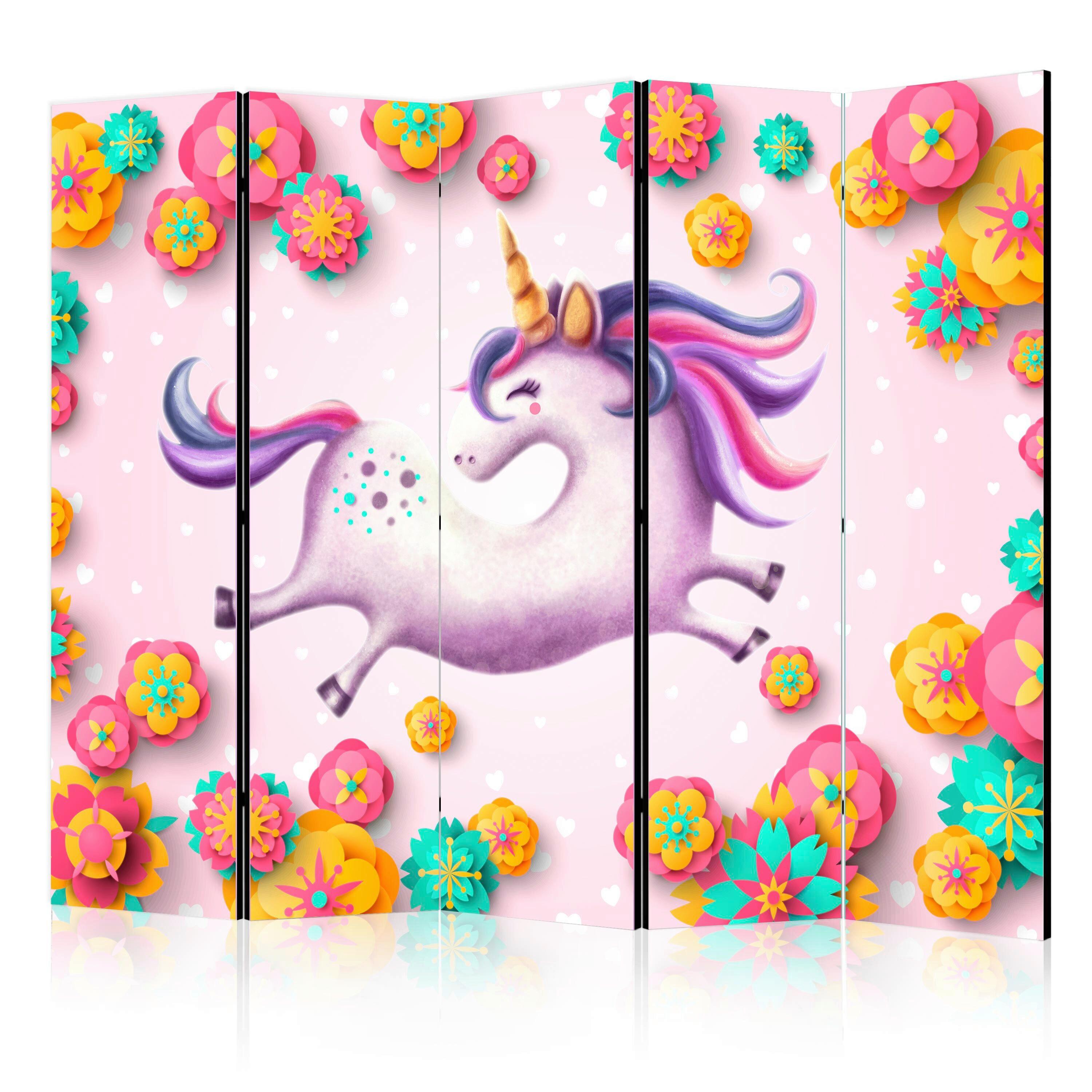 Paravan Lithe Unicorn I, 5-Delni, Dvostranski - vijolična/pink, Basics, tekstil/les (225/172/3cm) - artgeist