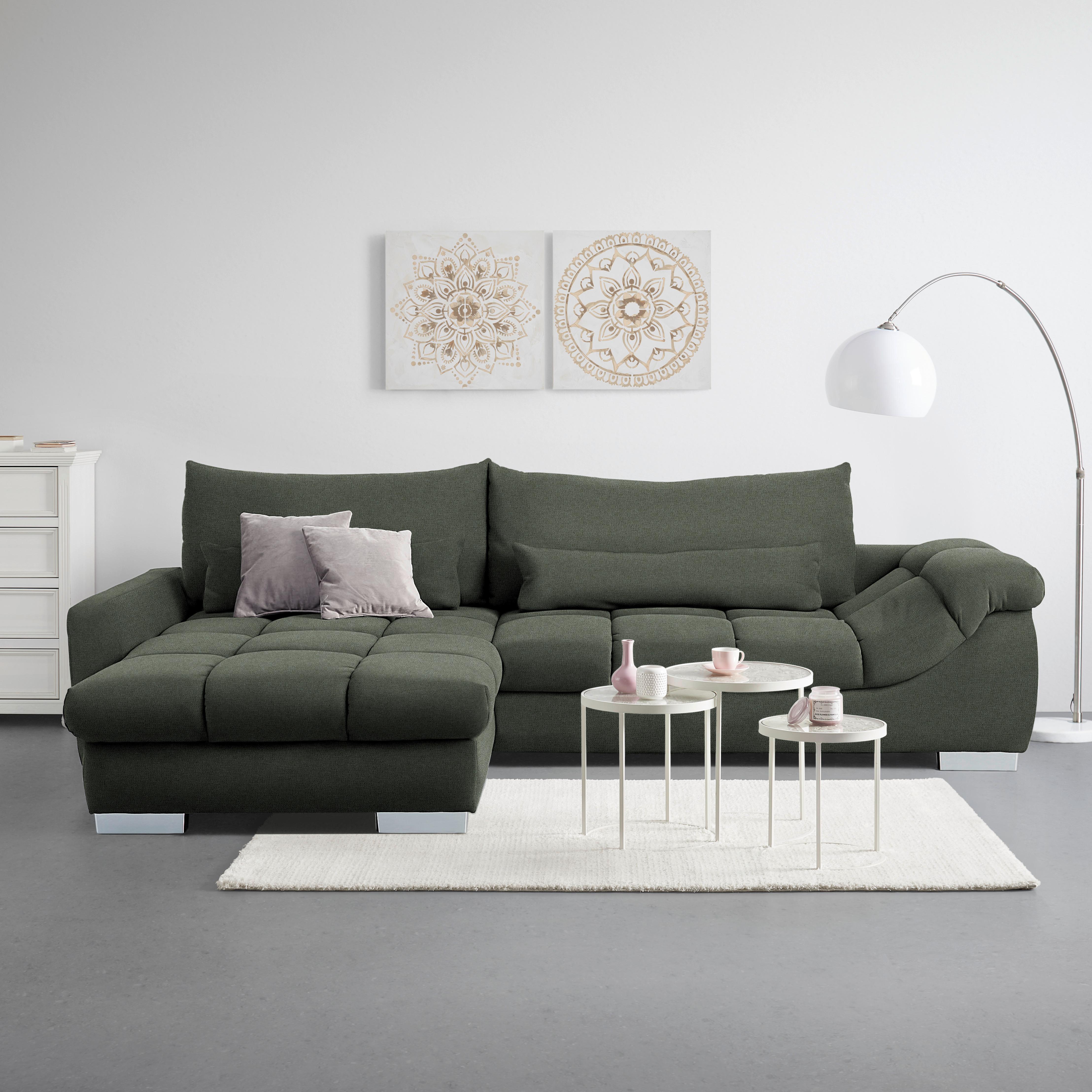 Wohnlandschaft Waikiki Grün - Chromfarben/Schwarz, KONVENTIONELL, Kunststoff/Textil (337/69/228cm) - Mömax