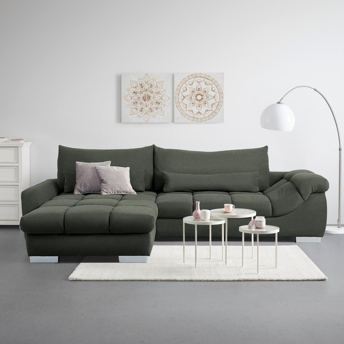 Wohnlandschaft Waikiki Grün - Chromfarben/Schwarz, KONVENTIONELL, Kunststoff/Textil (337/69/228cm) - Mömax