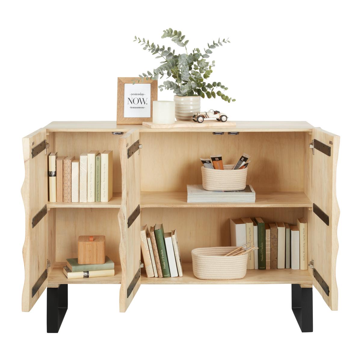 SIDEBOARD WAVE -TREND- - Schwarz/Naturfarben, Modern, Holz/Metall (120/90/40cm) - Premium Living