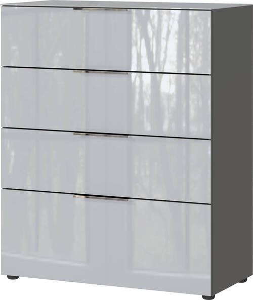 KOMODA OAKLAND - kolor srebrny/czarny, Modern, materiał drewnopochodny/tworzywo sztuczne (83/102/42cm) - Premium Living