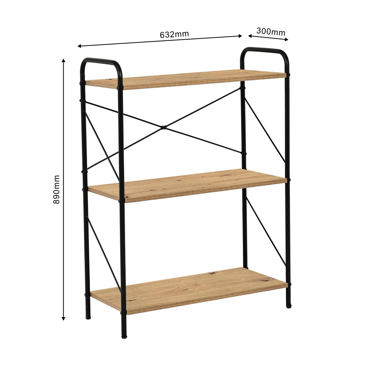 Regal Tim 3, Barva Hrasta, Črna - črna/hrast artisan, Trend, kovina/leseni material (63/89/30cm)