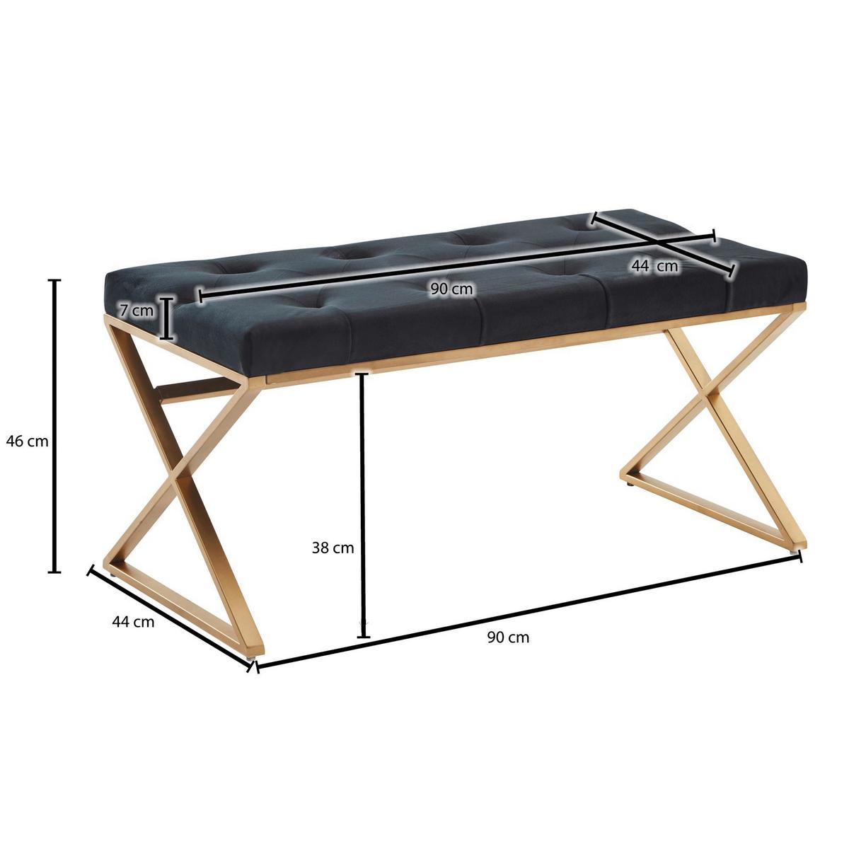 Sitzbank Wohnling ca.90x46x44 cm Textil Schwarz - Goldfarben/Schwarz, Design, Textil/Metall (90/46/44cm) - MID.YOU