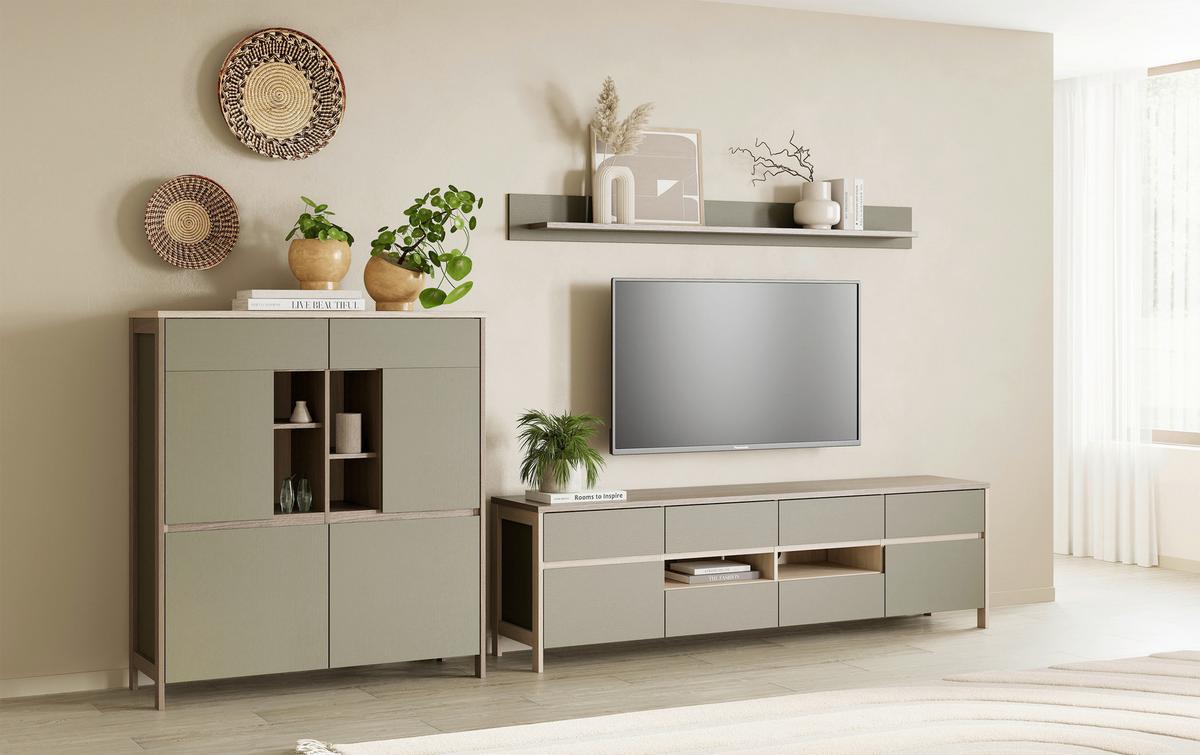 Wohnwand Stranda Eukalyptusfarben, 3-teilig - Eukalyptusholzfarben/Eichefarben, Design, Holzwerkstoff (319/170/39cm) - MID.YOU