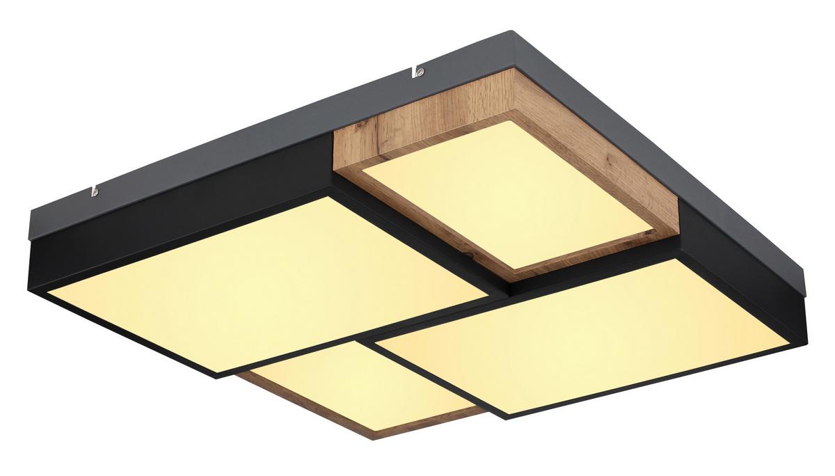 Stropna Led-svetilka Gundi, S Sijalko - črna/bela, Natur, kovina/umetna masa (60/60/9cm) - Globo