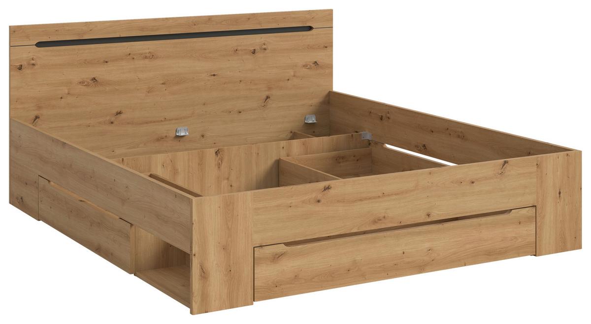 Bett CANU Eiche Artisan ca. 180x200 cm mit Stauraum - Eiche Artisan/Grau, MODERN, Holzwerkstoff (180/200cm) - MID.YOU