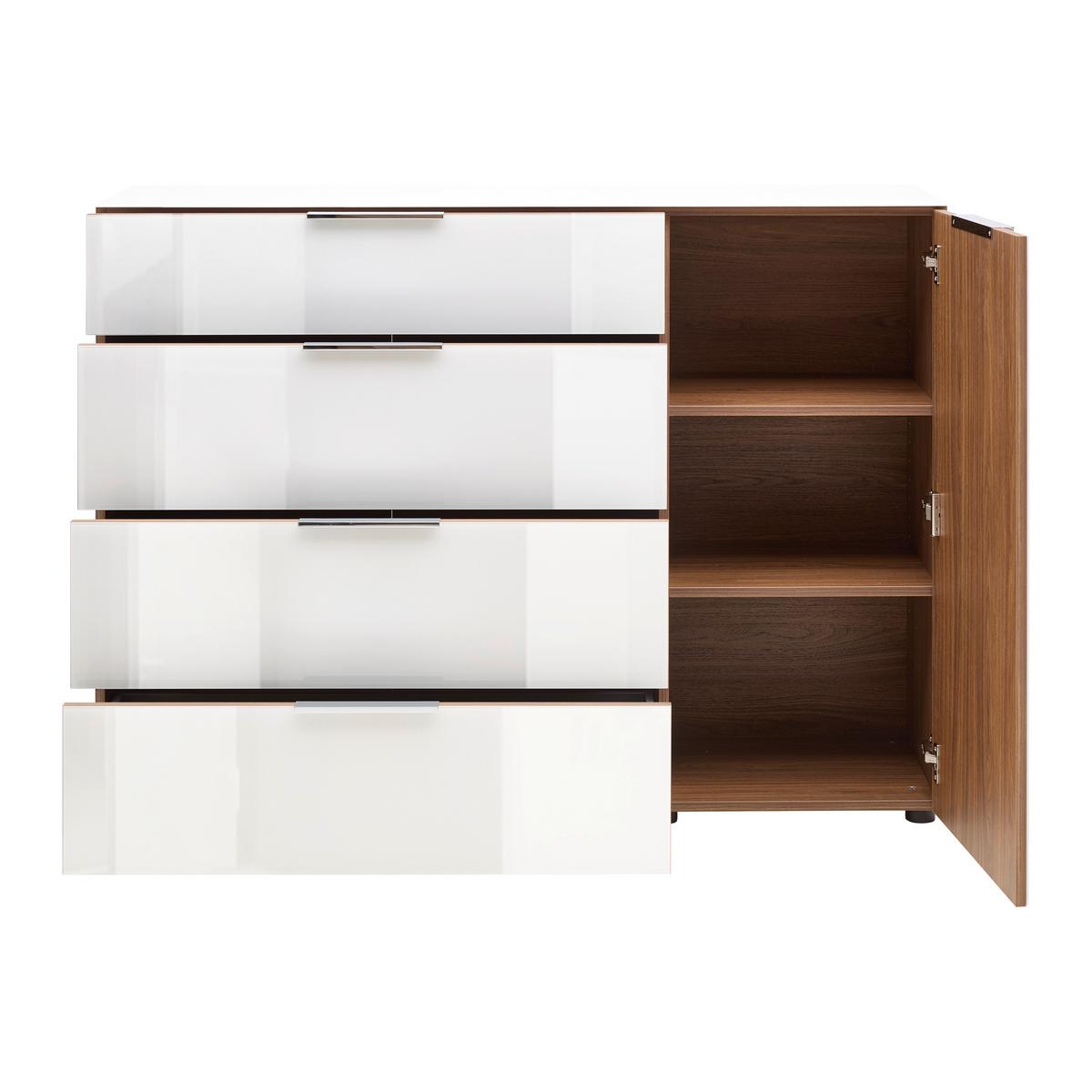 Kommode Siena Weiß/Nussbaumfarben - Silberfarben/Nussbaumfarben, MODERN, Glas/Holzwerkstoff (90/99/40cm) - Mömax