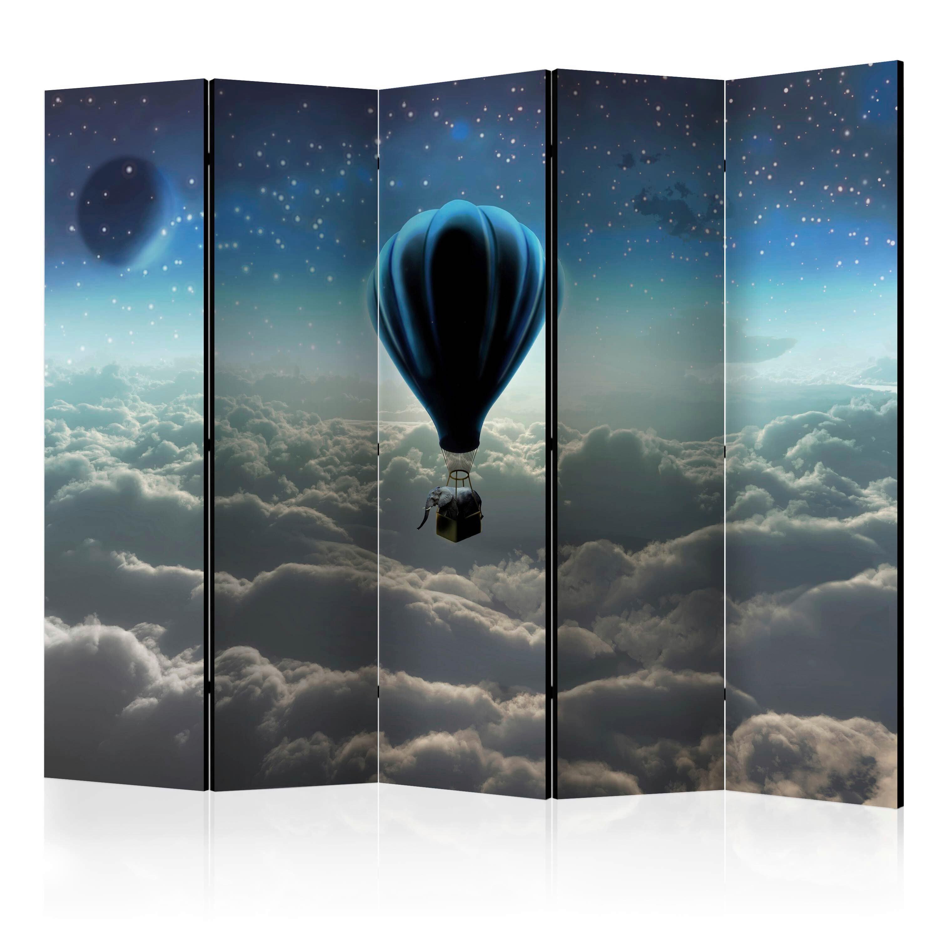 Paravan Night Expedition I, 5-Delni, Dvostranski - modra/siva, Basics, tekstil/les (225/172/3cm) - artgeist