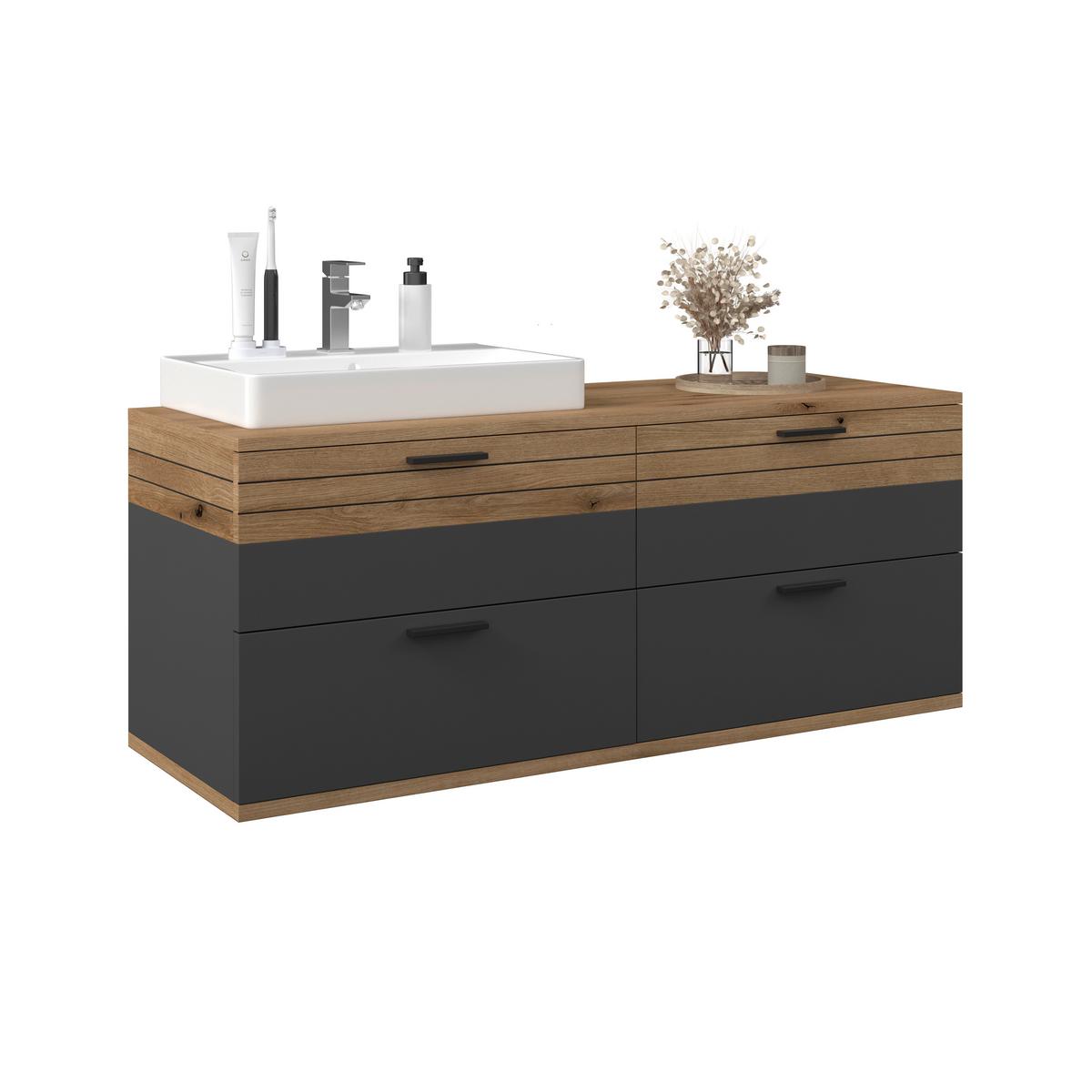 Omarica Za Pod Umivalnik Cotia Cotlu 2 - črna/barve hrasta, Moderno, kovina/leseni material (140/57/48cm) - James Wood