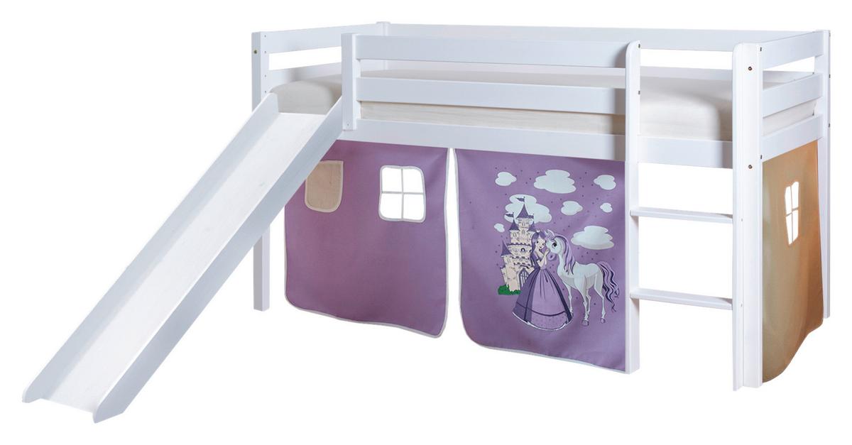 Igralna Postelja Manuel, 90x200, Lila, Tobogan - bela/barve bezga, Natur, les (90/200cm) - MID.YOU