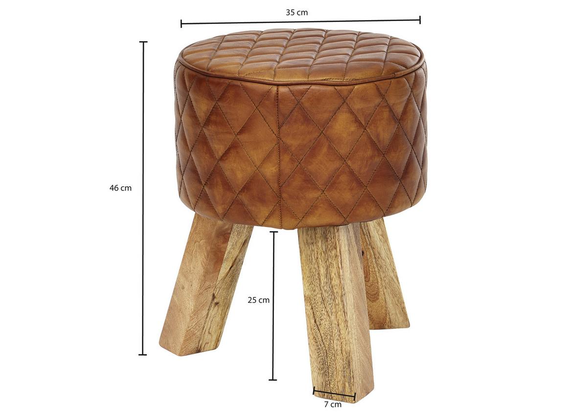 Tabure Hocker - naravne barve/rjava, Moderno, les/usnje (35/46/35cm) - MID.YOU