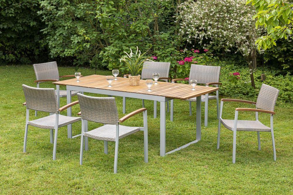 Gartentisch Naxos Natur/Akazie ausziehbar ca. 200x74x90cm - Silberfarben/Akaziefarben, ROMANTIK / LANDHAUS, Holz/Metall (150-200/90/74cm) - Gardenson