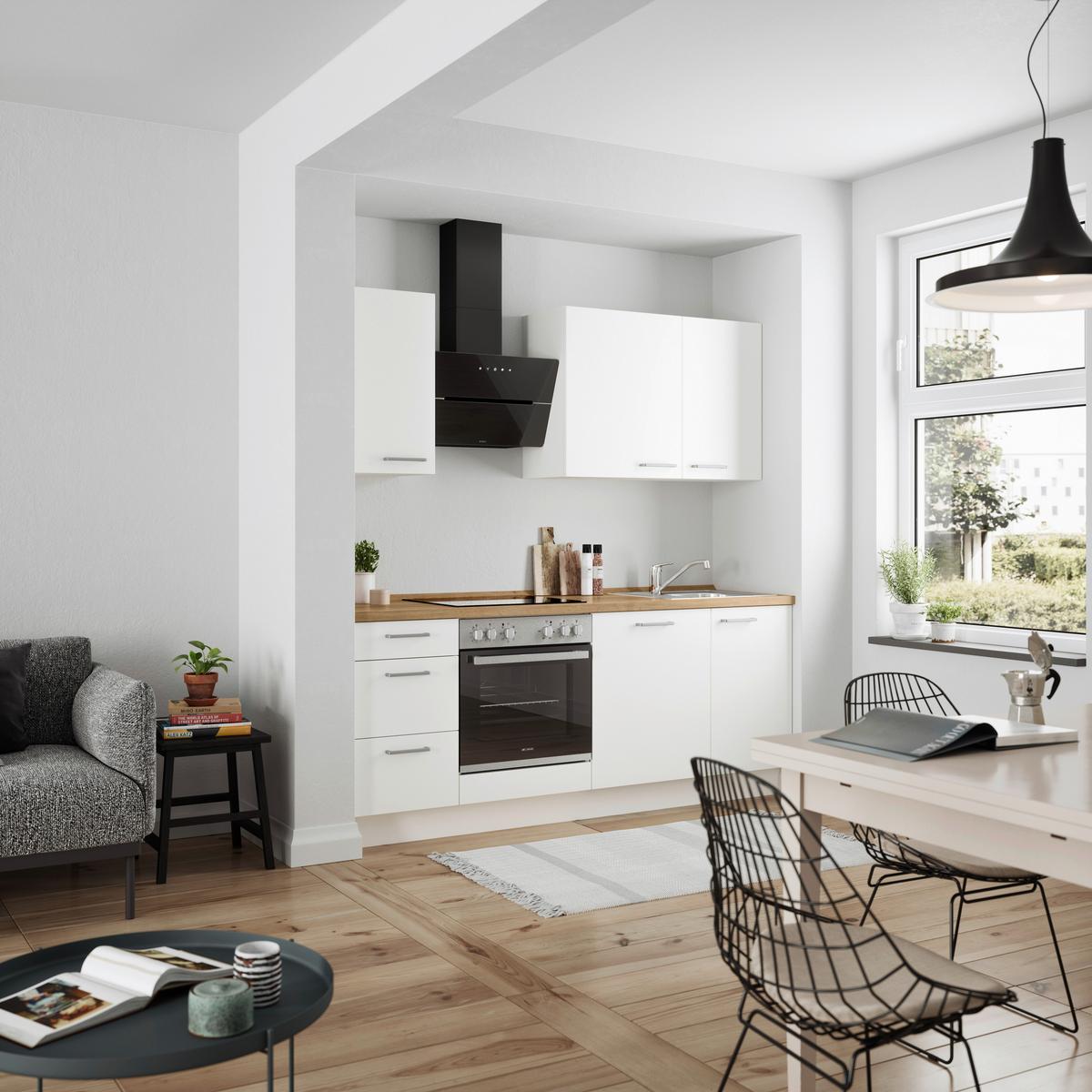 Küchenblock Touch High m. Geräten Weiß - Edelstahlfarben/Eichefarben, MODERN, Holzwerkstoff/Metall - Nobilia