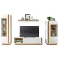 Wohnwand Clair Weiß/Eichefarben - Eichefarben/Weiß, Design, Glas/Holzwerkstoff (340/194/40cm) - MID.YOU