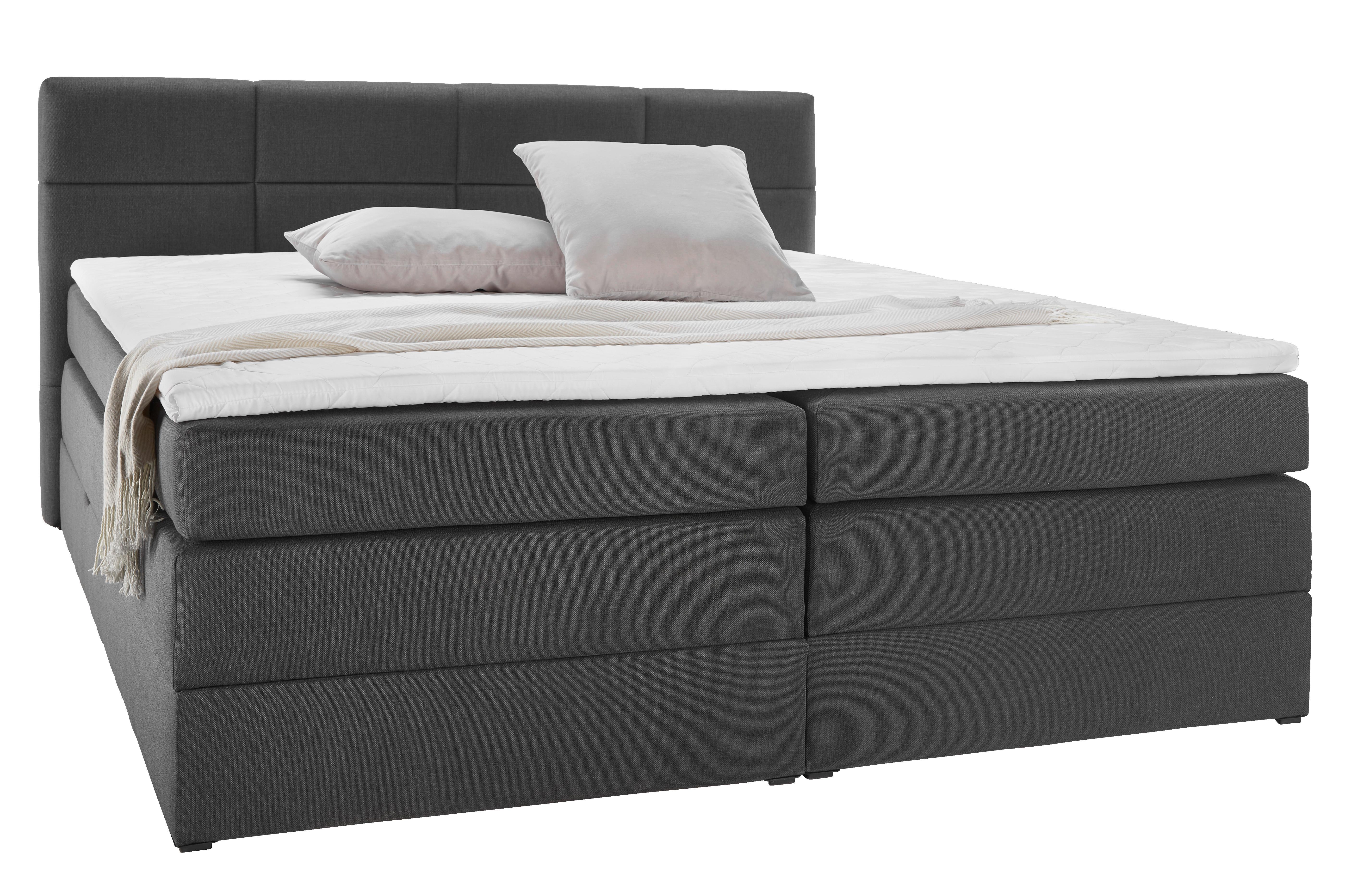 Boxspringbett Greta ca. 180x200 cm Grau mit Topper - Dunkelgrau, MODERN, Holz/Holzwerkstoff (180/200cm) - Bessagi Home