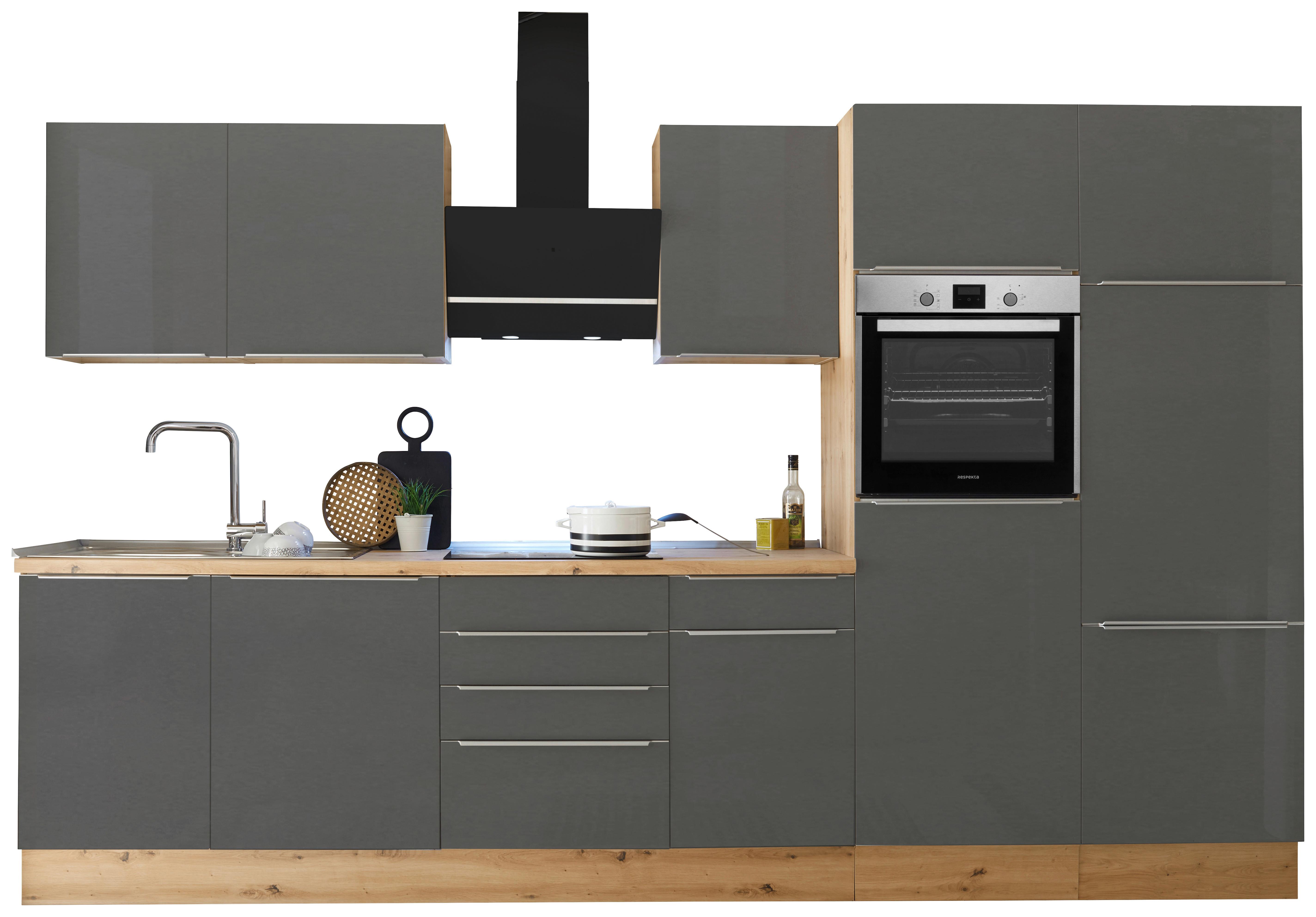 Küchenblock Marleen m. Geräten Grau B: ca. 340 cm - Anthrazit/Alufarben, LIFESTYLE, Holzwerkstoff/Kunststoff (340cm) - Respekta