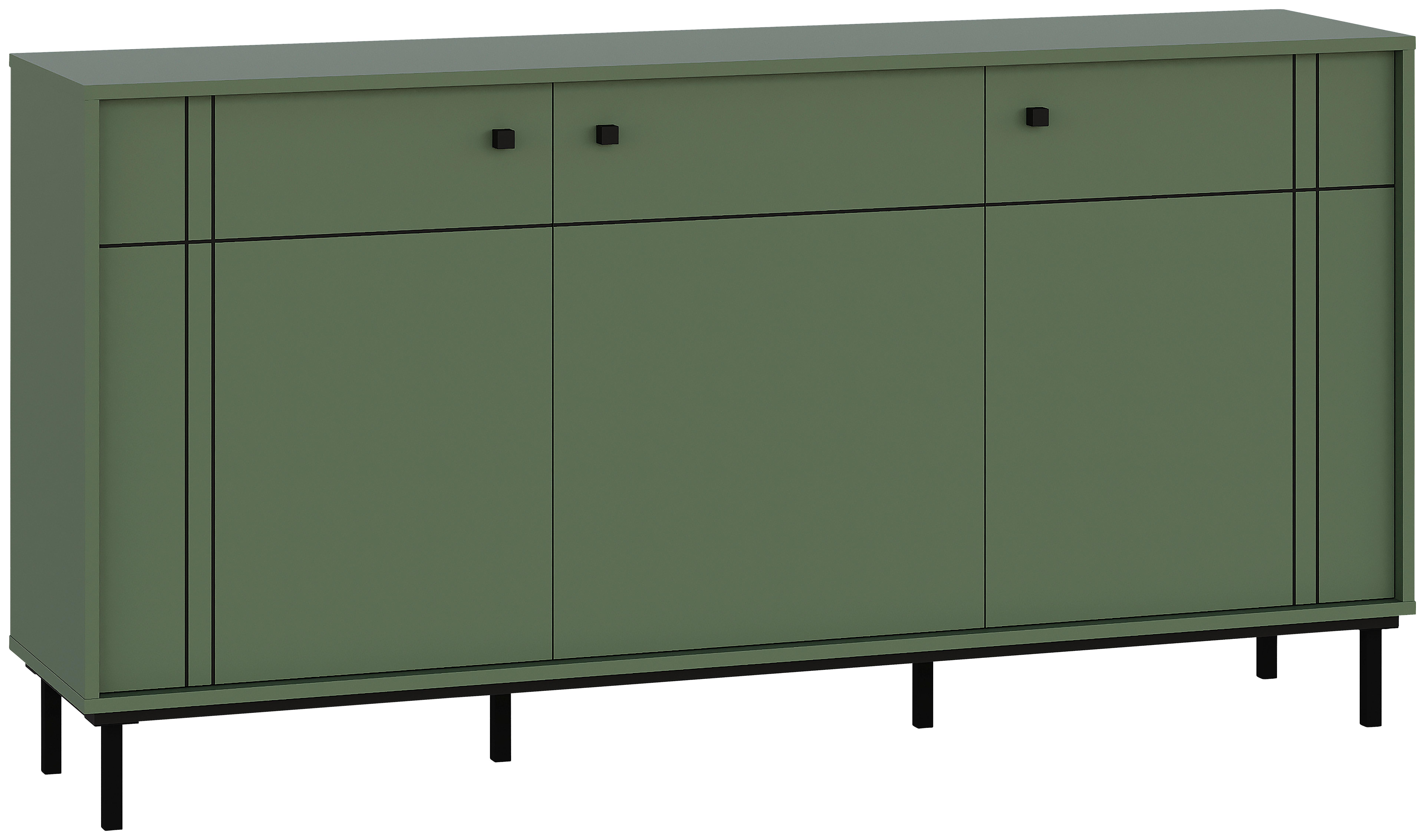 KOMODA SZEROKA CROSSROAD - zielony/czarny, Modern, materiał drewnopochodny/tworzywo sztuczne (160,2/81,8/37cm) - Carryhome