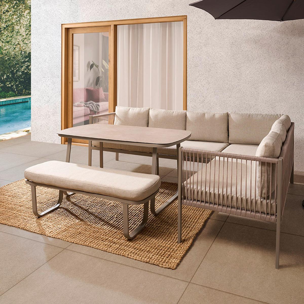 Gartenlounge Sophia - Beige/Creme, Modern, Glas/Textil (195/73/72cm)