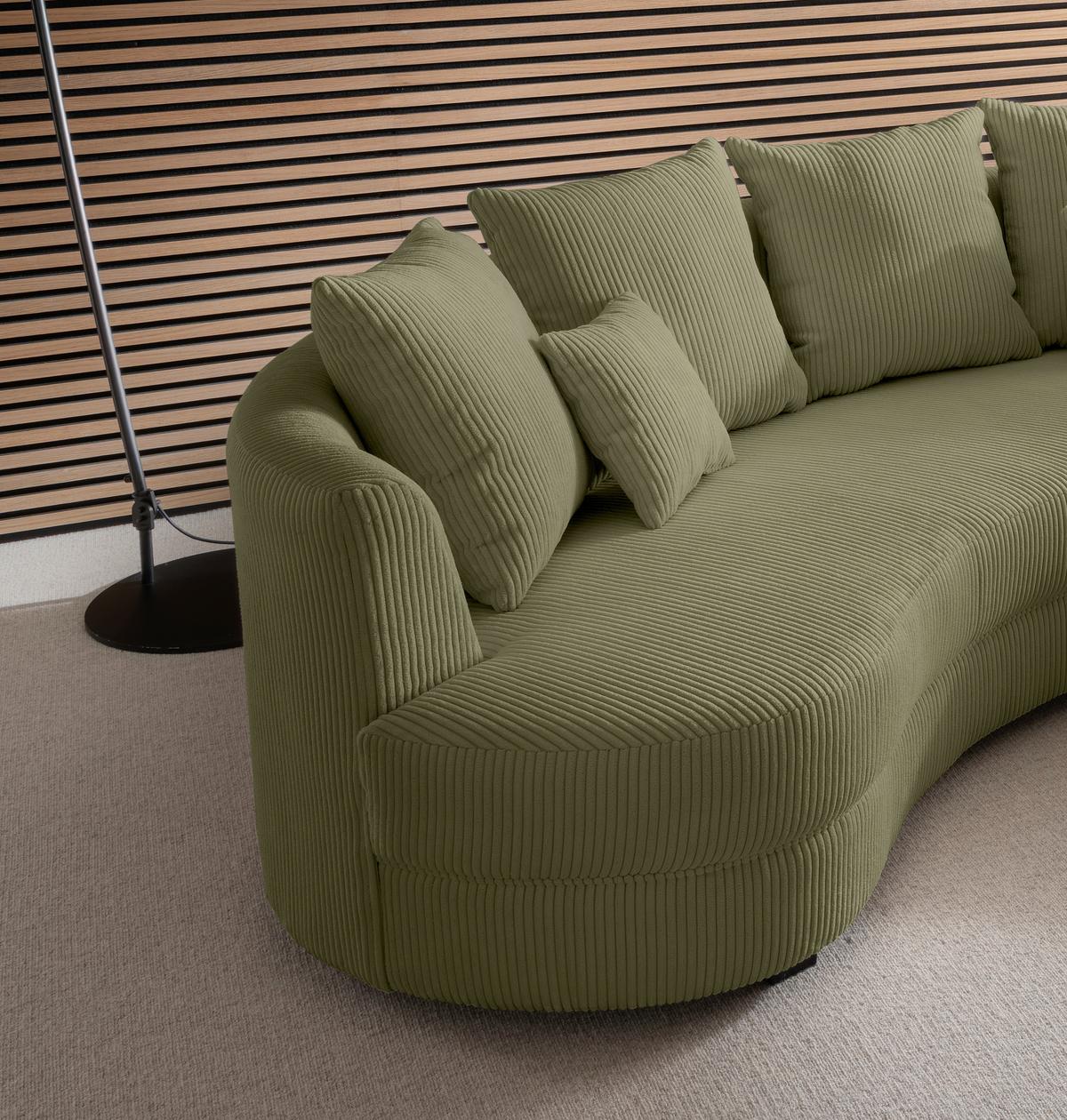 Wohnlandschaft Limoncello m. Hocker ca. 300x160cm Olivgrün - Schwarz/Olivgrün, Design, Kunststoff/Textil (300/160cm) - Livetastic