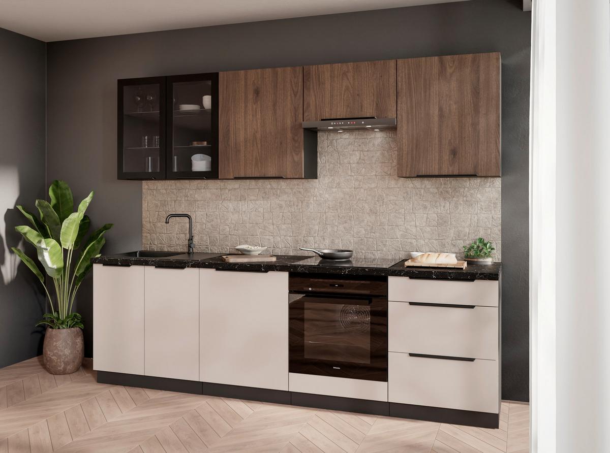 Blok Kuhinja Arona/monza - kašmir/boje oraha, Moderno, staklo/drvni materijal (260/210/60cm) - Modern Living