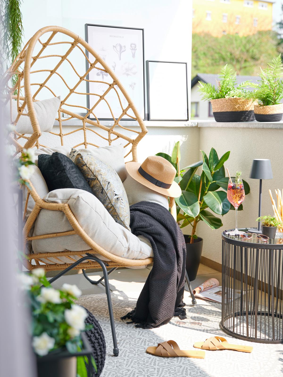 Gartenmuschel Marike in Natur/Schwarz/Beige - Beige/Schwarz, Modern, Kunststoff/Textil (98/146/95cm) - Mömax