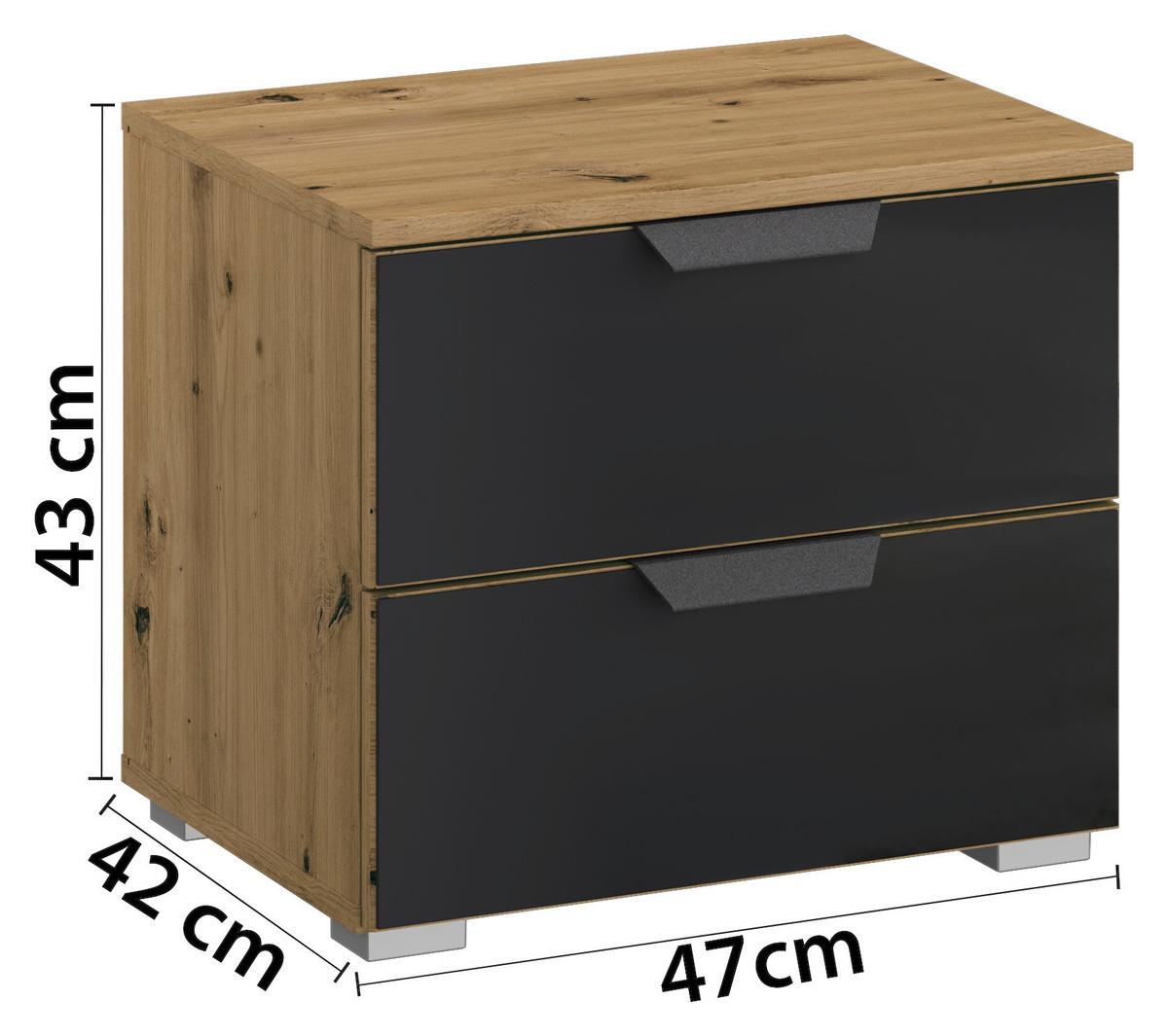 Nočna Omarica Artemis, Barva Hrasta, Črna - siva/barve aluminija, Moderno, kovina/umetna masa (47/43/42cm) - Rauch Möbel