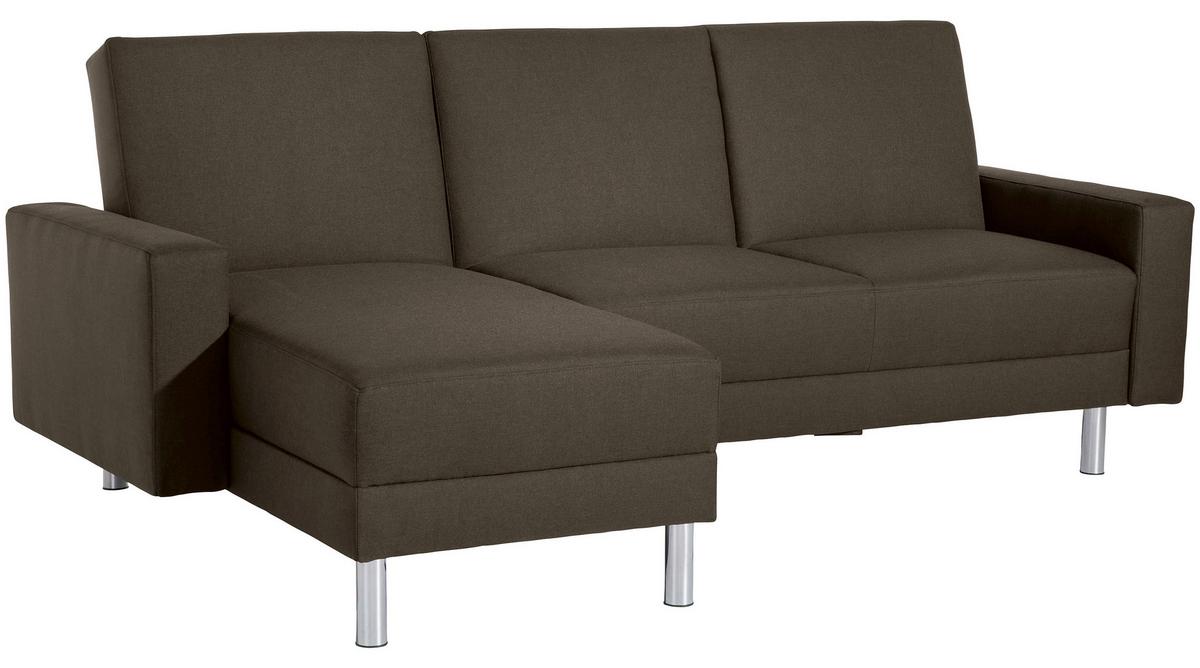 ECKSCHLAFSOFA JUST FASHION - Chromfarben/Braun, KONVENTIONELL, Textil/Metall (152/230cm) - Max Winzer