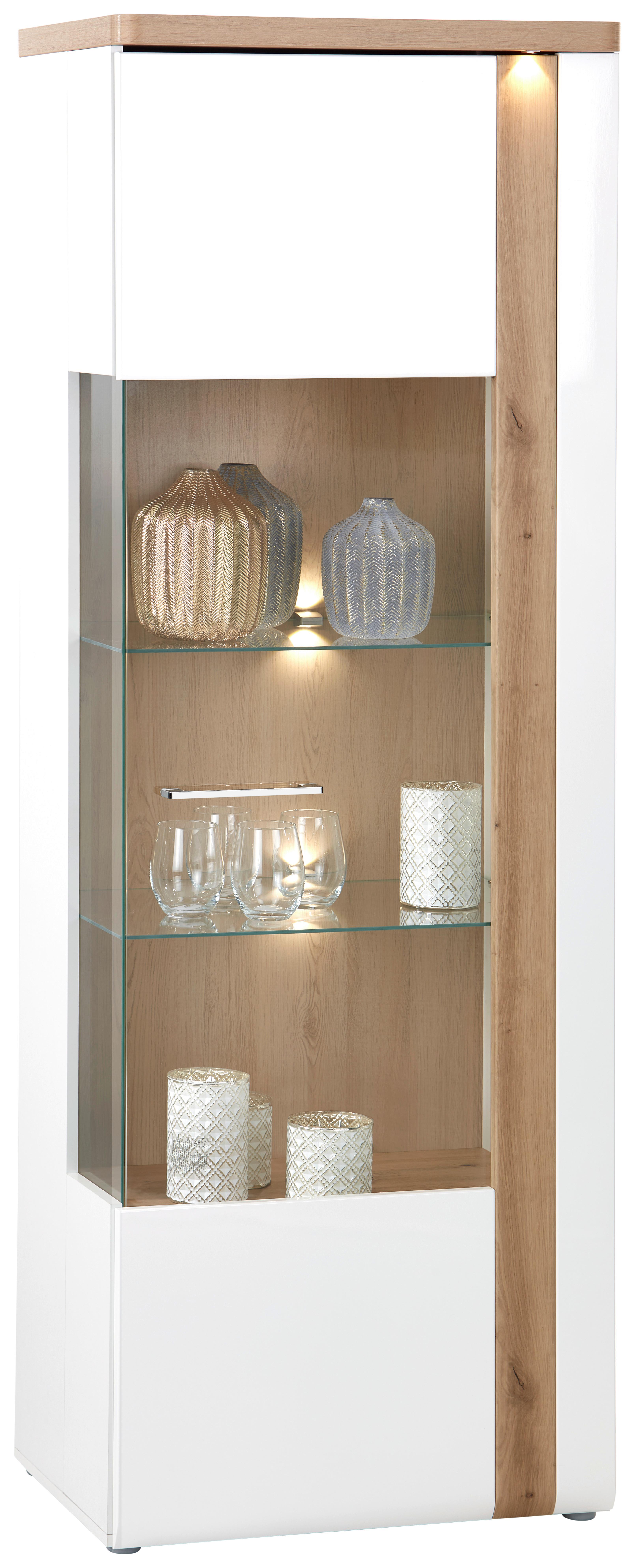Vitrină VIOLA - alb/culoare lemn stejar, Modern, plastic/sticlă (66,5/196/43,2cm) - Premium Living