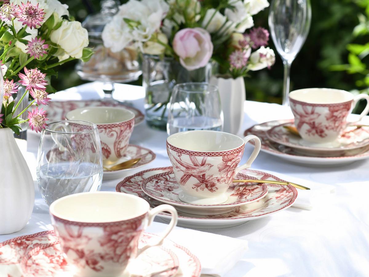 Serviciu de cafea Adelaide 12/1 - alb/bordo, Basics, ceramică - Creatable