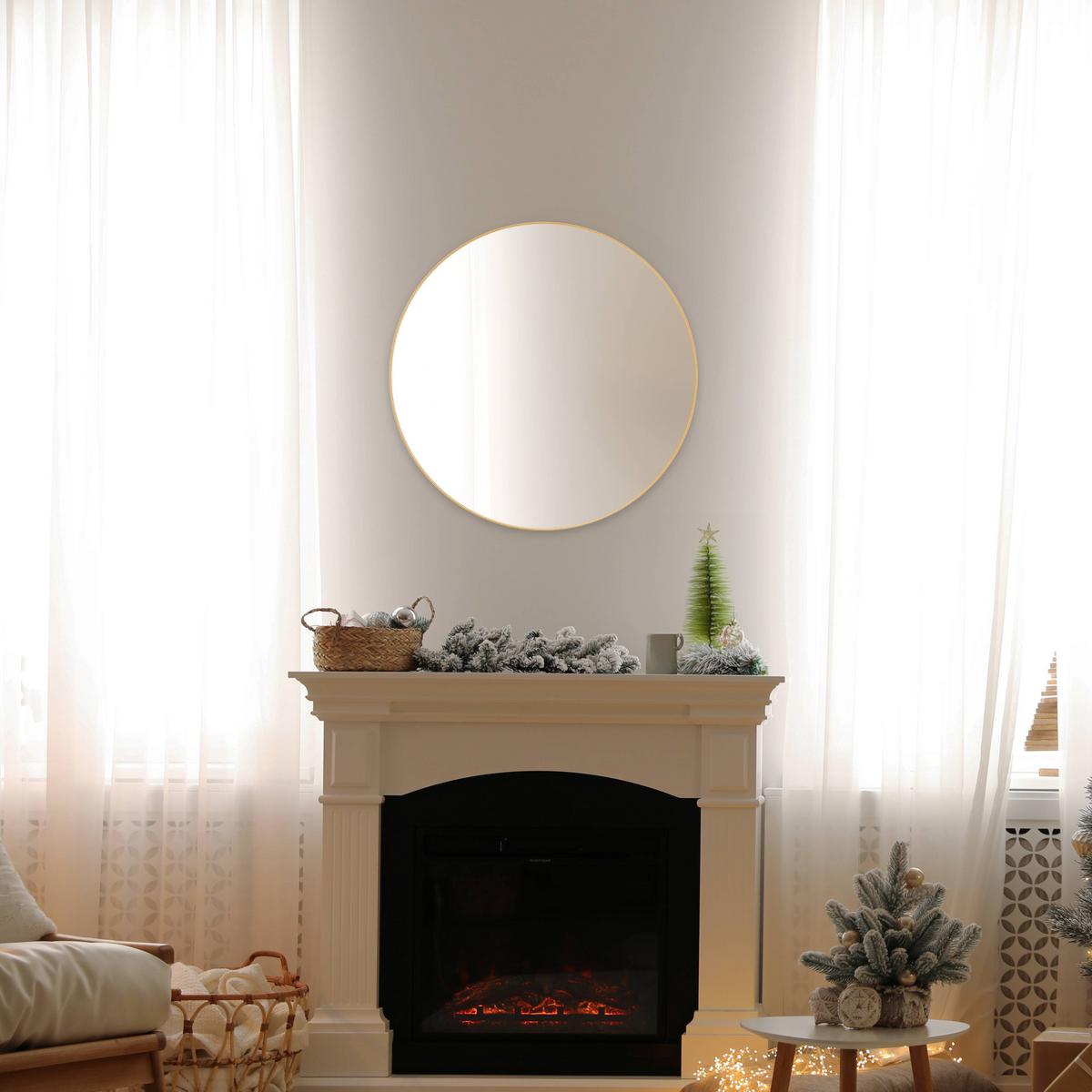 Fali Tükör Kerek Britta - aranyszínű/átlátszó, Modern, üveg/fém (80cm)