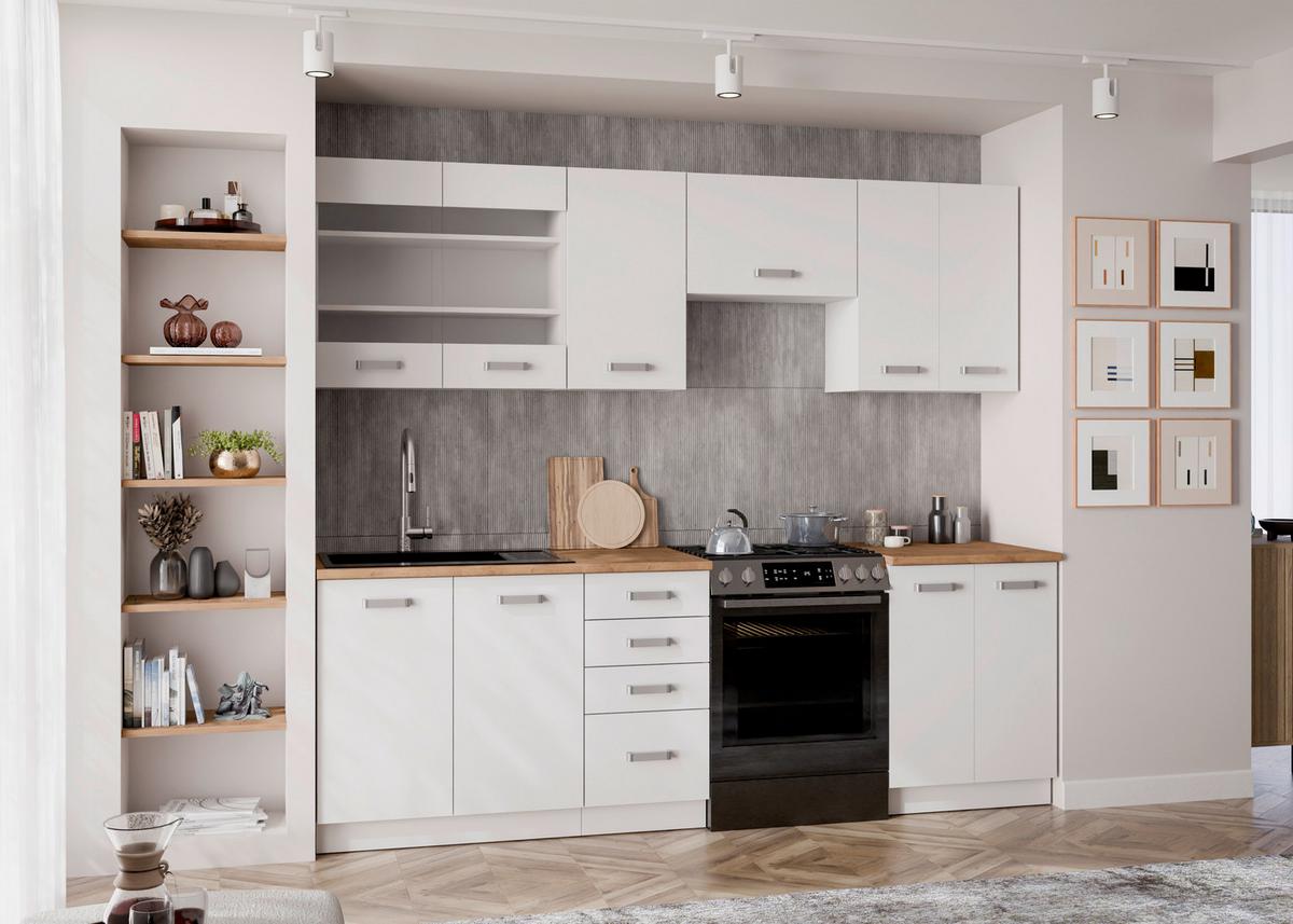 Blok Kuhinja Eko - boja hrasta/bela, Moderno, staklo/pločasti materijal (260/218/60cm) - Modern Living