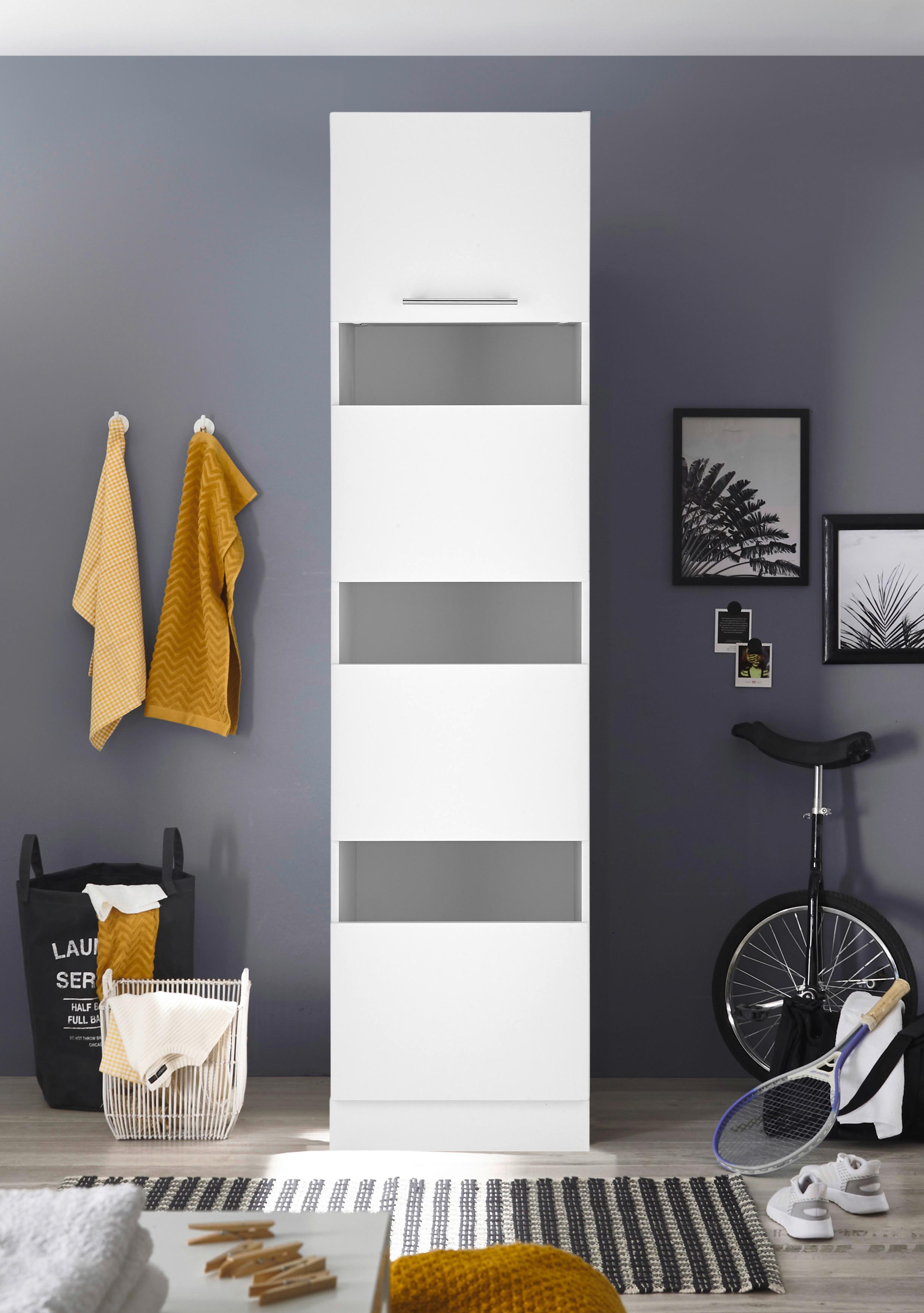 Wäscheschrank Clara Weiß B/H: ca. 50x200 cm - Edelstahlfarben/Weiß, KONVENTIONELL, Holzwerkstoff/Metall (50/200/67,6cm) - Respekta